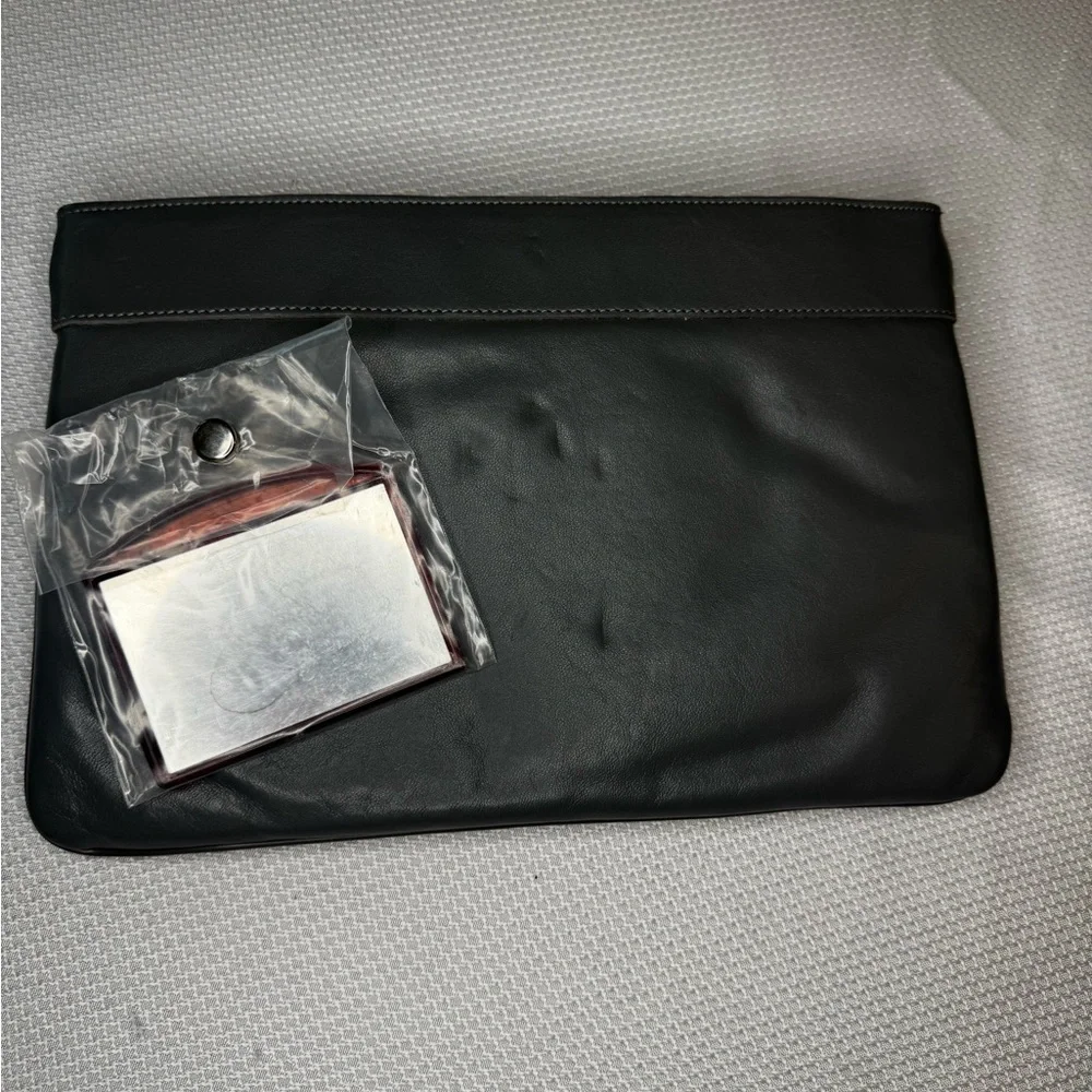 Vintage Etienne Aigner Gray Leather Wristlet Clutch Bag Mirror 1980s
